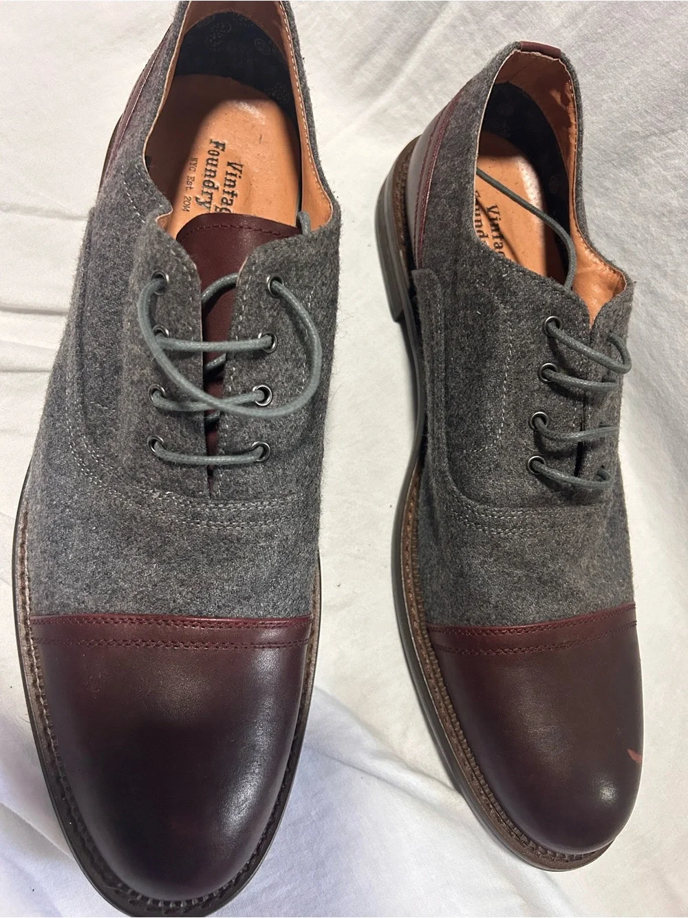 Vintage Foundry Co. Men's Two-Tone Gray and Burgundy Cap-Toe Oxfords